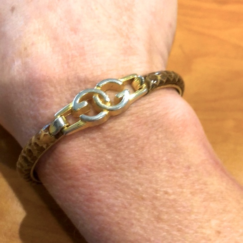 Vintage Gucci Gold GG Brown Snakeskin Bracelet